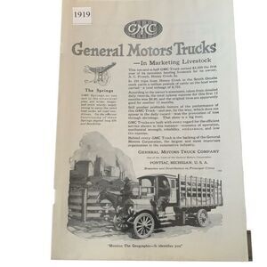 Vintage 1919 General Motors Trucks GMC Marketing Livestock Ad Advertisement